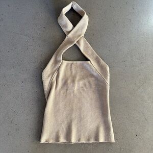 INTERMIX Tan Ribbed Knit Top